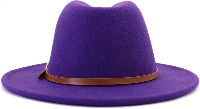 CCAKXCJJ Fedora Hats for Men Women Felt Jazz Hat Wide Brim Panama Hat with Belt Buckle - Image 5